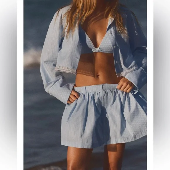 Zara Three Piece Set Of Crop Top, Shirt and Shorts